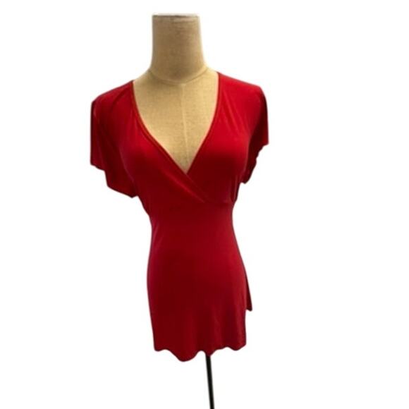 "M.K.M. DESIGNS" V Neck Flutter Slv Y2k Top SZ XL Back Tie Babydoll Flowy Cross - Picture 2 of 10